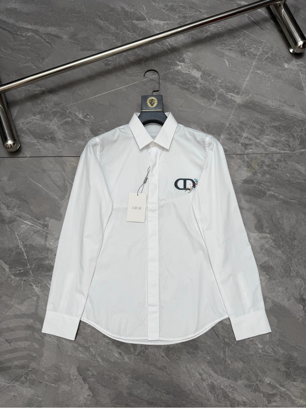Dior White Long-Sleeve Cotton Dress Shirt with Chest Logo Men’s XS Women’s L